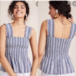 Maeve NWT Anthropologie white blue striped smocked tank top
